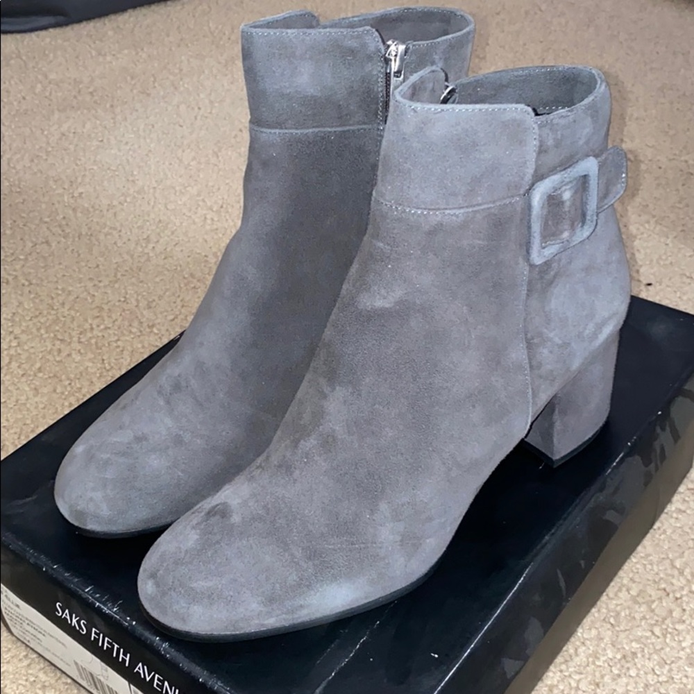 Saks! Grey Ankle Bootie.